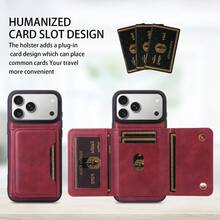 1pc Flip Cover Stand Protective Case With Card Slot, Artificial Leather, Compatible With Apple 17 Pro Max And A56 - Burgundy - View 3