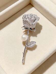 Elegant Dark Rose Brooch, High-End Women's Brooch, Elegant Full Rhinestone Rose Corsage, Niche Design Pin - Silver - View 2