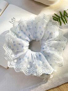 1件雙層網紗蕾絲波點刺繡大號大腸圈髮圈，淺色波點布料，蓬鬆柔軟甜美風，春夏精緻百搭髮飾 - 彩色 - 查看 9
