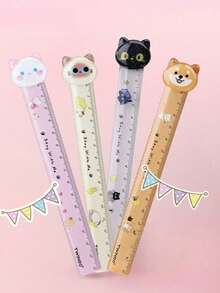 1pc Assorted Colors, Cute Pet Head Straight Ruler, Cartoon Animal Scale Ruler, Fun Illustration Ruler, Schoolwork Measurement And Marking, Planner Layout Positioning, Halloween Handmade Cutting Assistant, Christmas Card Drawing, Back To School Drawing, School Season Diagram Annotation, Desktop Drawing, Creative Crafting - Multi-color - View 1