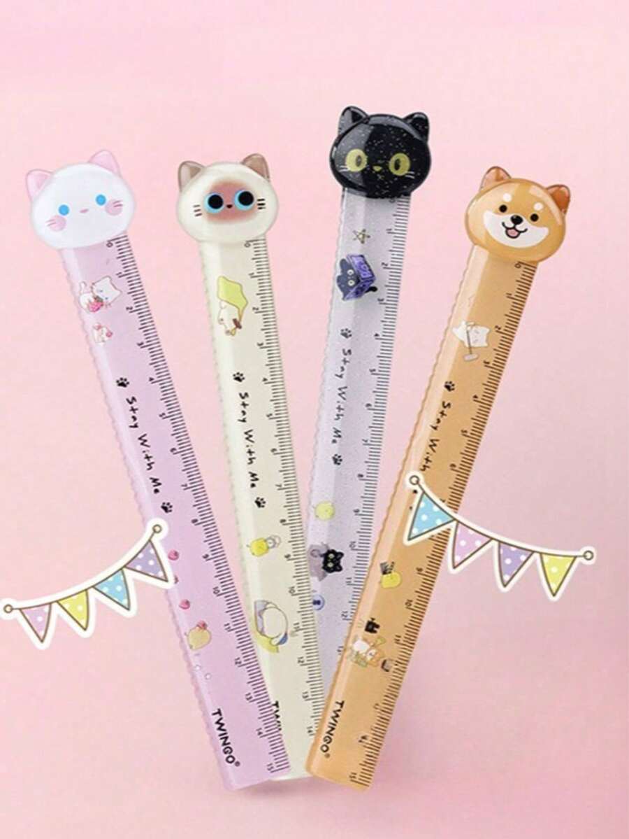 1pc Assorted Colors, Cute Pet Head Straight Ruler, Cartoon Animal Scale Ruler, Fun Illustration Ruler, Schoolwork Measurement And Marking, Planner Layout Positioning, Halloween Handmade Cutting Assistant, Christmas Card Drawing, Back To School Drawing, School Season Diagram Annotation, Desktop Drawing, Creative Crafting - Multi-color - View 1