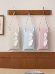 1pc Nordic Striped Hanging Tissue Holder Home Decor, Reusable Fabric Tissue Storage Box Suitable For Car Seats, Bathroom, Bedroom, Lightweight And Portable Tissue Organizer - Multicolor - View 1