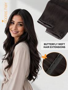 DOORES Butterfly Weave Hair Extensions, Human Hair, Invisible PU Hole Weave Hair Extensions | Breathable Sew-In Butterfly Weave Hair Extensions With Micro Beads, 18-20 Inch Dark Brown, Long-Lasting Natural Human Hair - S2 - View 2