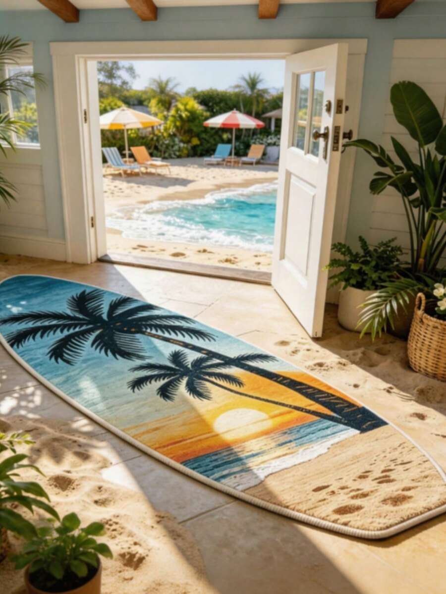 1 pieza Alfombra con forma de tabla de surf y rayas geométricas, alfombra de cachemira sintética para el dormitorio. Alfombra decorativa, decoración de dormitorio, alfombra pequeña, alfombra, decoración del hogar, alfombra de sala de estar, alfombra pequeña de sala de estar, alfombra de dormitorio, decoración del hogar de sala de estar, alfombra de exterior, alfombra lavable - Multicolor 6 - Ver 1