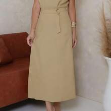 Long Skirt With Belt Zipper With Belt - Caqui - Ver 2