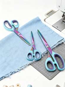 1/3pcs Scissors Set, Sharp Stainless Steel Fabric Craft Scissors, Comfortable Soft Grip Handle, Multi-Purpose Cutting Tool For Sewing, Tailoring, Embroidery, Scrapbooking, Office, Home, Art DIY, Iridescent Titanium Coated, Sewing Gift - A- electroplating color - View 1