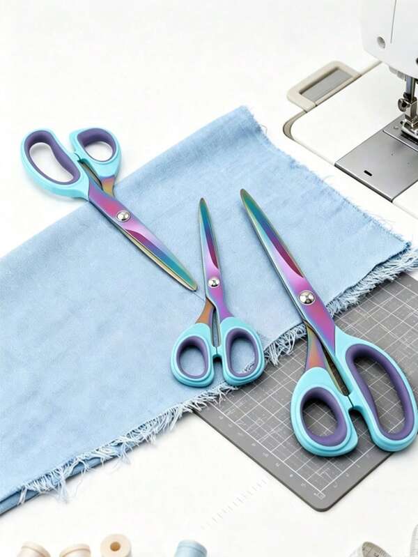 1/3pcs Scissors Set, Sharp Stainless Steel Fabric Craft Scissors, Comfortable Soft Grip Handle, Multi-Purpose Cutting Tool For Sewing, Tailoring, Embroidery, Scrapbooking, Office, Home, Art DIY, Iridescent Titanium Coated, Sewing Gift