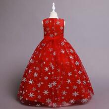 Tween Girl Snowflake Sequin Princess Dress Birthday Party Christmas Holiday Party Stage Performance Evening Gown - Red - View 5