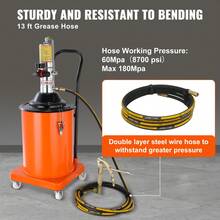 Grease Pump, 5 Gallon 20L, Air Operated Grease Pump With 13 Ft High Pressure Hose And Grease Gun, Pneumatic Grease Bucket Pump With Wheels, Portable Lubrication Grease Pump 50:1 Pressure Ratio - 5 Gallons - View 4