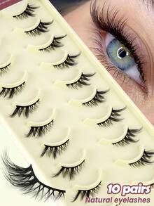 MAANGE 10 Pairs CC Curl Half-Length Criss-Cross False Eyelashes, Lightweight Stem, Soft Cat Eye Style, 3D Natural Voluminous False Eyelashes, Suitable For Daily Makeup - Multicolor - View 4