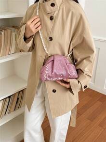 Fashionable Elegant Solid Color Clasp Mini Crossbody Bag Phone Bag - Pink - View 6
