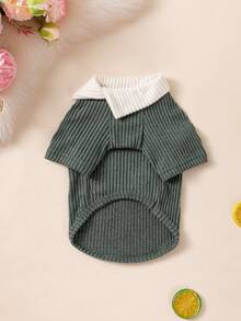 Pet Dog Autumn/Winter Turn-Collar Knitted Short Sleeve Top, Warm And Comfortable, Color-Block Christmas Color Scheme, Casual Daily Home Wear Puppy Clothes - Olive Green - View 14