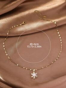 1pc/Double-Layer Rotatable Exquisite Fashion Women's Necklace, Gold Snowflake Zirconia Pendant Necklace, Fashionable Multicolor Inlaid Zirconia Chain Necklace For Women, Elegant Sparkling Zirconia Fashion Jewelry Necklace, Suitable For Christmas, Winter, Daily, Party Jewelry Gift - Yellow Gold - View 10