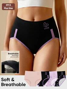 MEIYATING 4pcs Plus Size Women's Panties, Mid-High Waist Fashion Contrast Color Triangle Underwear - Multicolor - View 2