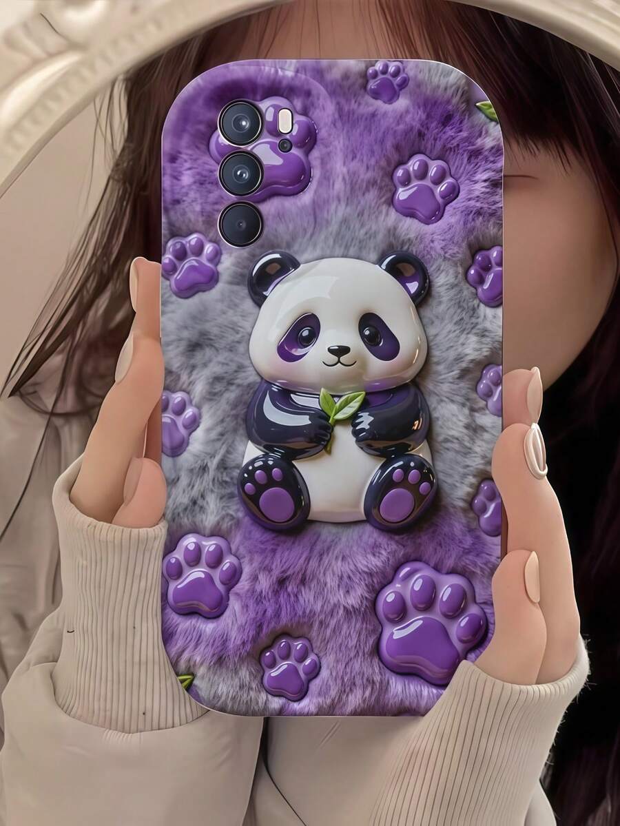 1pc Creamy Big Wave Ins Cute Panda Bamboo Pattern Phone Case, Milky White Wave Pattern Full Coverage Lens Soft Shell Compatible With Samsung, Series Phones - White - View 1