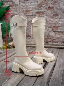 Women's Thick Sole Knee-High Boots, New Autumn/Winter British Style Height-Increasing Fashion Boots, High Heel Slim Boots, Fashionable Riding Boots - White - View 5