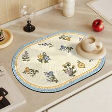 Kitchen Dish Drying Mat, Table Mat, Absorbent Mat, Countertop Tableware Mat, Bowl And Plate Drying Mat, Coffee Mat, 3.6mm Thickness - Blue Woven - View 3