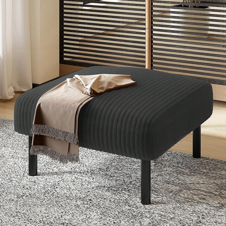 Corduroy Ottoman - Comfortable And Stylish Footstool - 灰色 - 查看 1