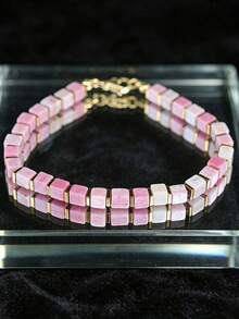 Cute Style Rhodonite Square Bead Love Spell Bracelet, Handmade Natural Stone Skin-Friendly Jewelry, Suitable For Daily Wear And Valentine's Day Gift - Pink - View 3