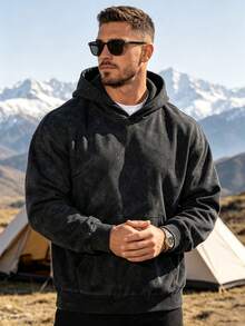 Men's Solid Color Drop Shoulder Long Sleeve Casual Pocket Hoodie, Autumn/Winter - Multicolor - View 1