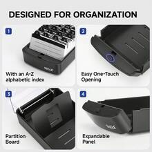 Eagle Business Card Holder Desktop Card Storage Box Push-Button Style Can Store 350 Cards A-Z Index Label Card Organizer Box Black - A - View 6