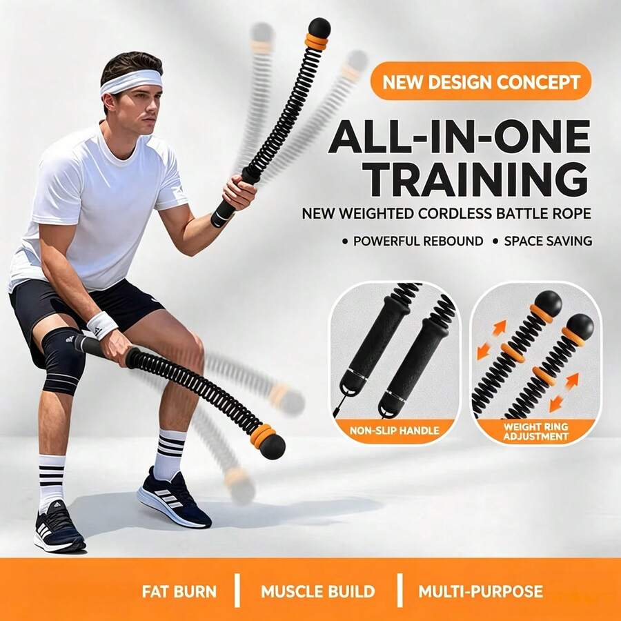 A Pair Of Ropeless Battle Ropes, Multifunctional Home Fitness Equipment For Men & Women, Aerobic Physical Training Spring Arm Exercisers - Black - View 1