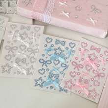 [Back To School]4pcs/3pcs/2pcs/1PC 3 Colors 2 Styles Solid Color Rhinestone Stickers, Including Heart, Bow, Musical Note And Other Geometric Patterns, Suitable For Students' Decoration Cards, Gifts, Notebooks, Diaries, And Can Also Be Used As Gifts - Multicolor - View 21