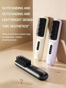 2000mAh Wireless Electric Hair Straightening Comb, Rechargeable Travel Size Straightening Comb, Portable Mini Styling Comb, Suitable For Home And Travel - Multicolor - View 10