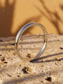 Minimalist Silver Thick Band Ring Textured Round Tube Stackable Daily Wear Ring - Silver - View 4