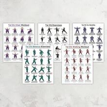 5pcs Tai Chi Exercise Poster Set, 20.32X25.4cm, Balance And Flexibility Workout Charts, Seated Chair Tai Chi And Walking Guide, Home Gym Wall Decor, Tutorial Fitness Art Prints - Multicolor - View 10
