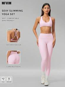 MFVIM Women's Versatile Yoga Set, Skin-Friendly Easy-To-Wear Fitted Bra + Butt-Lifting Slimming Wide-Leg Casual Long Pants - Pink - View 2