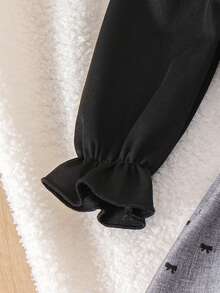 2pcs/Set Girls Casual Minimalist Long Sleeve Grey & Black Colorblock Dress - Black - View 7