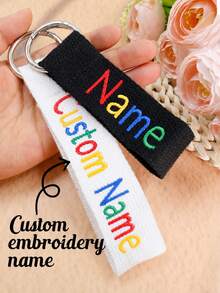 1pc Customized Embroidered Name Keychain, Personalized Key Ring, Custom Embroidered Key Chain, Customizable Birthday Gift, Black, White, Holiday Gift, Back To School, Letter Pattern, Bag Charm - Style a - View 2