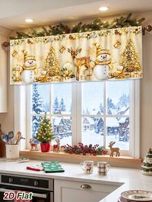 1Pc Christmas Curtains Valance, Sunshade Curtain With Snowman/Elk/Christmas Tree Design, Christmas Curtain Panel, Kitchen Printed Short Curtains, Merry Christmas Decoration, Christmas Decoration, Christmas Eve Decoration, Christmas Home Decor, Xmas Decor, Kitchen, Bedroom, Bathroom Decor - Multicolor - View 4