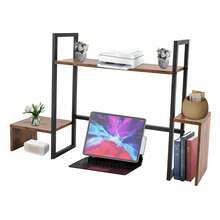 Countertop Computer Rack Desk Storage Organizer Desktop Bookshelf Display Shelf - Wood - View 4