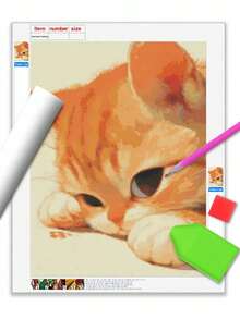 Diamond Painting Set - Cat, Round Acrylic Diamond, Home Wall Decor Frameless Art And Craft Set, Surprise Gift - A - View 1