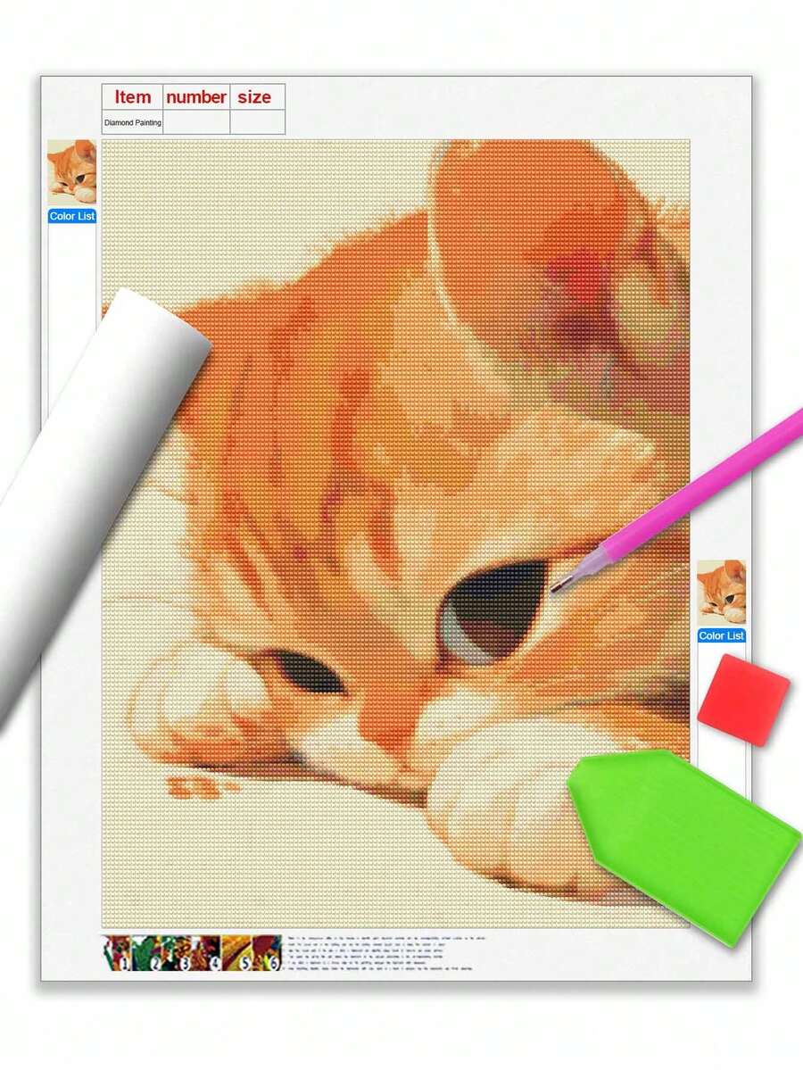 Diamond Painting Set - Cat, Round Acrylic Diamond, Home Wall Decor Frameless Art And Craft Set, Surprise Gift - A - View 1