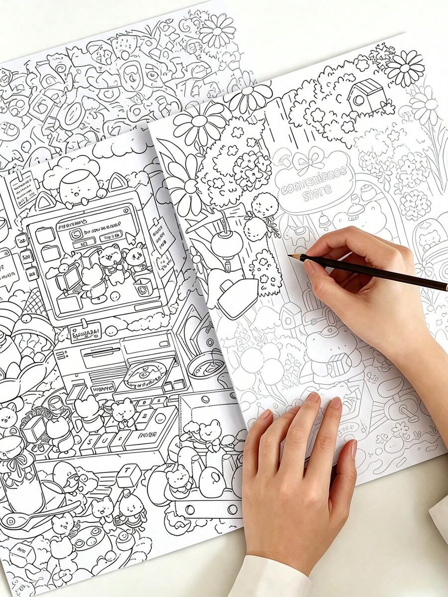 100-Page Stress Relief Doodle Notebook, Exquisite Doodle Patterns For Tracking And Coloring, Designed To Provide Calm And Creative Mental Nourishment, No Pens Included, Suitable As An Art Gift For Teens And Adults - Combo Pack - View 1