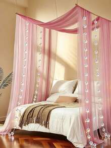 Ultra-Thin Chiffon Fabric 75*600cm, Includes 6m Bead Chain, Bed Curtain, Wedding Arch Curtain, DIY 3D Butterfly Wind Chime Pearl Door Curtain Decoration, Wedding Birthday Party Home Partition Decoration Background Photo Prop - Multicolor 2 - View 3
