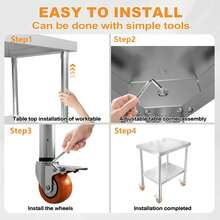 SAILUN Stainless Steel Table Kitchen Workbench Food Prep Worktable | Catering Work Table Double-Layer Height Adjustable With 4 Castor Wheels For Restaurant Hotel Home, Up To 300kg - 60x76x85cm - View 7