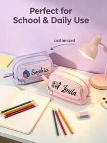 可客製化文字個性化鉛筆盒/筆袋，大容量多功能（中性款），適合收納彩色筆與便攜文具，教師與同學的理想禮物，開學必備，感恩節佳選 - 彩色 - 查看 4