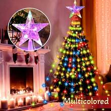 Lampu Hias Natal Air Terjun Warna-warni 2/3 Meter Gaya Puncak Bintang - 192 Lampu LED, Colokan USB, 8 Mode Kontrol, Cocok untuk Dekorasi Taman Natal Luar Ruangan, Lampu Hias Pohon Natal - MultiWarna - View 12