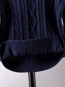 Boys' Round Neck Long Sleeve Knitted Sweater With 3D Cable And Diamond Texture, Vintage Preppy Style Casual Versatile Pullover, Suitable For School Daily Wear In Autumn/Winter - Navy Blue - View 9