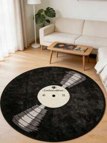 1pc Black Vinyl Record Shaped Faux Cashmere 300g/M² Thick Rug, Plush Carpet, Autumn/Winter Decorative Rug, Bedroom Decor, Small Area Rug, Home Decor, Living Room Rug, Living Room Small Rug, Bedroom Carpet - Multicolor - View 1