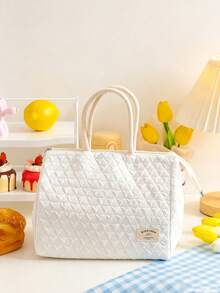 1pc Cute Macaron Insulated Lunch Tote With A Triangular Quilted Texture, Double-Layer Padded Comfy Handles, Zipper Closure With Plenty Of Storage, Multiple Compartments Mom Bag, Perfect For Work, School, Travel, Or Outings Any Time Of Year - Multicolor - View 15