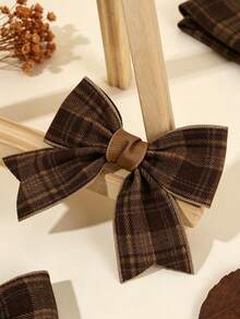 2pcs Brown Bow Hair Clips For Girls,Fabric Brown Plaid Pattern Decor Hair Bows For Girls,Fashion Fall Hair Accessories For Girls Autumn Gifts - Brown - View 5