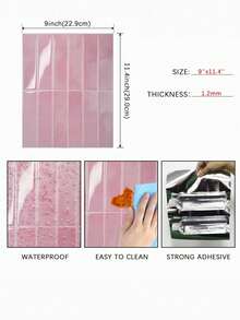 4/10/20 Sheets 11.43"*9" 3D Self-Adhesive Peel And Stick Backsplash Tile, Kitchen Bathroom Wall Tile, Glossy Soft Pink Watercolor Texture - Powder Glaze Strip - View 6