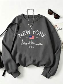 3pcs - Sweatshirt Kasual Wanita Terbaru dengan Kerah Bulat dan Hem Rajut Bergaris, Menampilkan Desain Cetak Gaya Kampus, Memancarkan Energi Muda. - MultiWarna - View 5