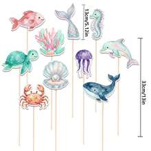 10 ou 30 décorations de cupcakes en forme d'animaux marins, comprenant tortue de mer, requin, hippocampe, queue de sirène, dauphin, coquillage, crabe, méduse, corail et autres thèmes sous-marins pour fête de baptême, fête d'anniversaire, fête de révélation de genre, décorations de gâteau - Multicolore - Voir 8