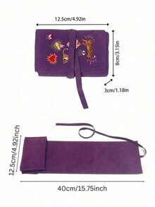 Velvet Tarot Card Storage Bag, Featuring Animal, Heart And Evil Eye Pattern Print, Dual-Color Blue And Purple With Drawstring Closure, Soft Fabric Protective Cover, Portable Card Holder, Suitable For Storing Tarot Cards And Small Items, Tarot Card Bag, Applicable For Tarot Cards, Divination Cards, Card Games And Small Items Storage, Suitable For Christmas, New Year, Valentine's Day And Back To School Gifts - Multicolor - View 9